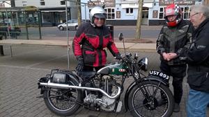 Rodney arrives on his 1932 BSA Blue Star. Barrie, tonight's leader is on the far right