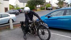 Nick arrives on his 1925 500cc Sunbeam.