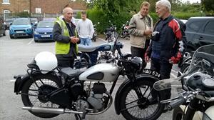 Jim and Clive next to Jim's BSA C11. Terrry's Greeves is behind.