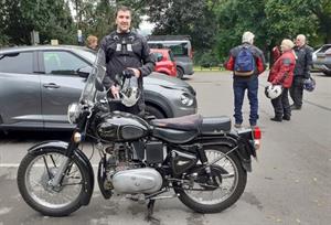 I followed Charlie on his diesel Enfield for much of the day but each time I got close, I thought my bike had developed a knocking sound! He says it will do 150 mpg on a bad day but not much more than 50 mph.